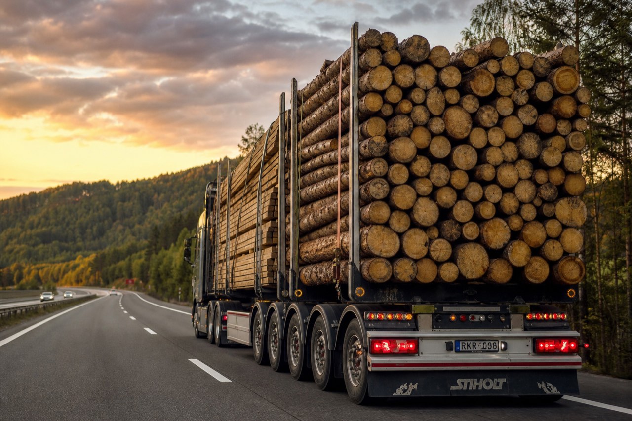 Timber transport on a European highway